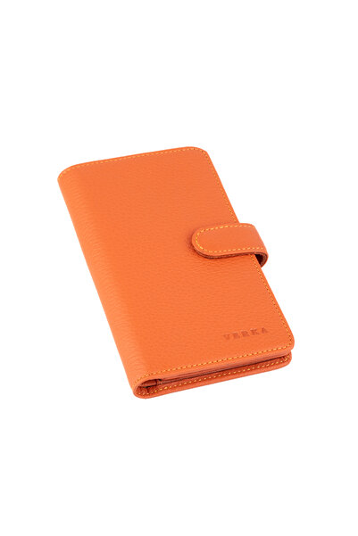 Verka Hakiki Deri Dikey Unisex Kartlık Bölmeli Para Cüzdanı Turuncu