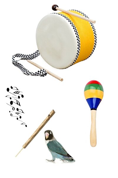 AyasEğiticiOyuncak Askılı Küçük Davul - Ahşap Düdük - Ahşap Marakas Kargo Dahil