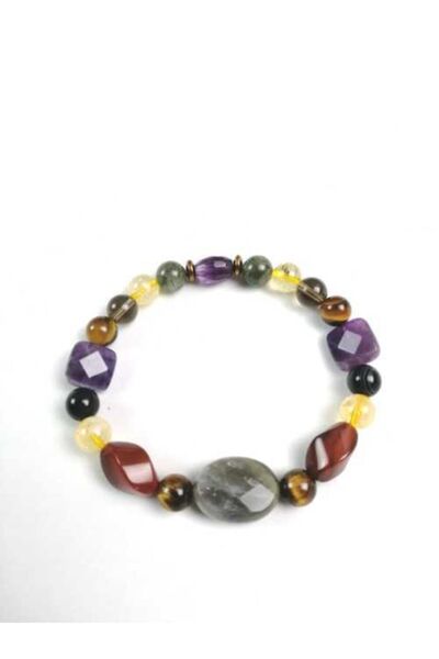 OSMANLI DOĞAL TAŞ Sertifikalı Akik Labradorit Sitrin Ametist Kaplan Gözü Dumanlı Kuvars Yeşil Rutil Kuvars Bileklik