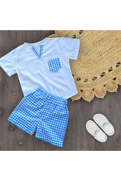 MSMMODA Boy's Shorts Set - Cotton Linen Fabric