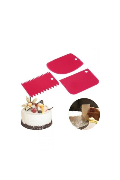 Woodeso طقم مكشطة قطع العجين باللون الفوشيا مكون من 3 قطع Kp-113