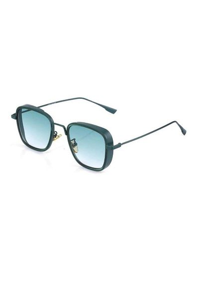 BAYDUK Square Cut Khaki Green Metal Sunglasses