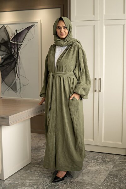 Zeliha Baysan Kadın Müslin Kimono & Kaftan Haki Takım