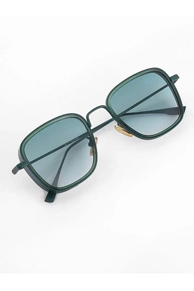 BAYDUK Square Cut Khaki Green Metal Sunglasses