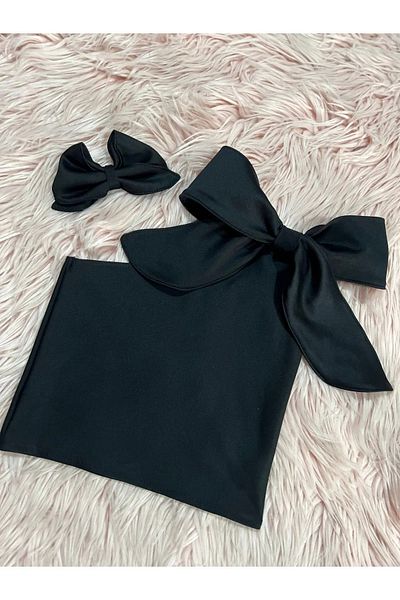 Machetta Girl's One-Shoulder Bow Crop Blouse