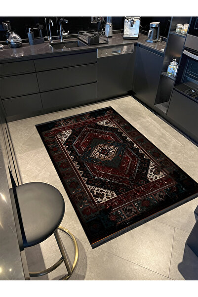 Rugs Modern Halı Koyu Tonlarda Antik Tasarım Serisi Bordo ve Yeşil Detaylı De...