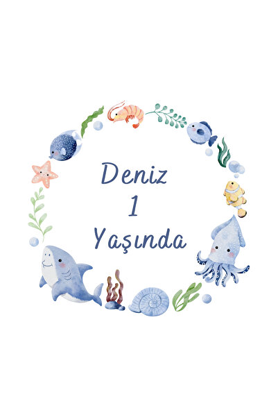 Pera İsme Özel Okyanus / Deniz Canlıları Tema Yuvarlak Sticker/etiket 4 Cm 72...