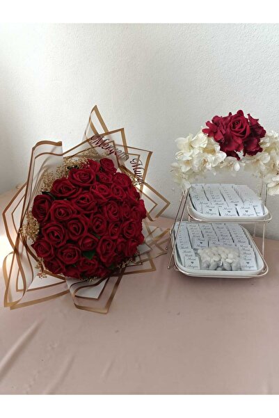 ZEKAAVM 100 Adet Kız I?steme Çikolatası I?steme Çiçeği 41 Kadife Güllü Buket ...