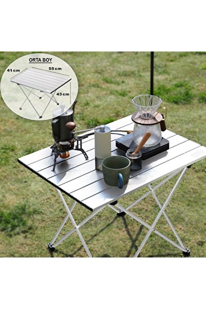 HAEGS Full Alüminyum Katlanır Kamp Sehpası, Piknik, Plaj, Ourdoor Hafif Kamp Masası Orta Boy - Gümüş