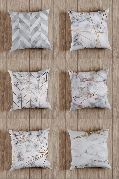 fdm desıgn Marble Pattern Gold Line Detailed Double Sided Printed Special Design Decorative Throw Pillow Cover Set of 6