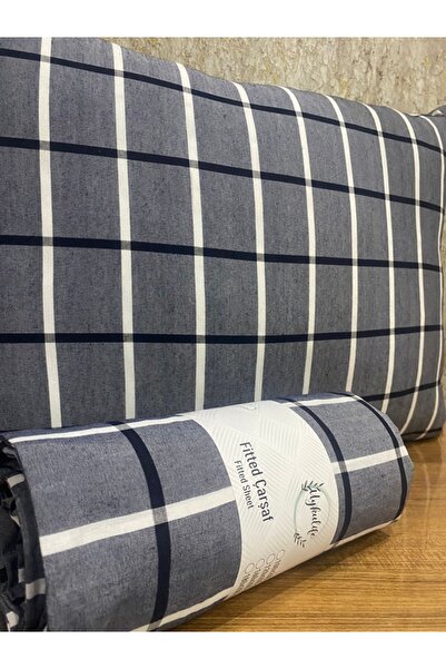 uykulife home collection Uykulife Double Smoked and White Striped Elastic Sheet Set