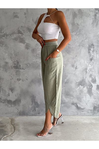Ladyone Women's Cotton Trousers - Flared, Pocketed and Lined