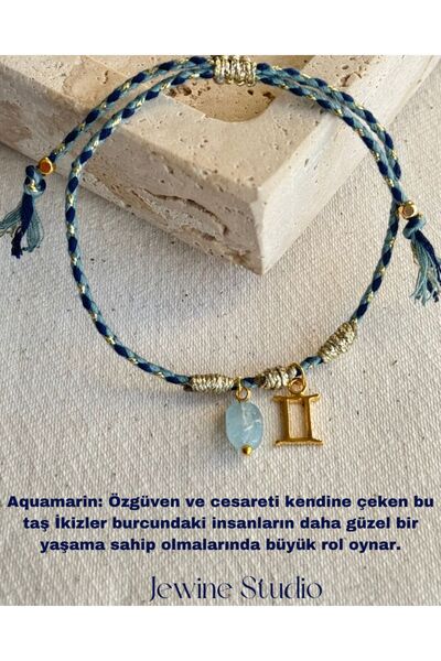 jewine studio İkizler Burcu Simgeli Ve Ikizler Burcu Özel Akuamarin Doğal Taş...