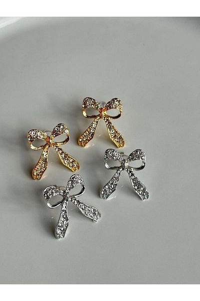 Lavian Accessories Gold Color Zircon Stone Bow Earrings
