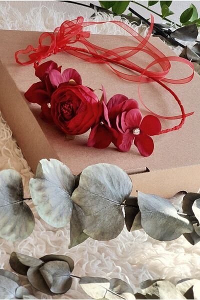 çiğdem kaya design Maternity Crown with Red Flowers (pregnant Crown)