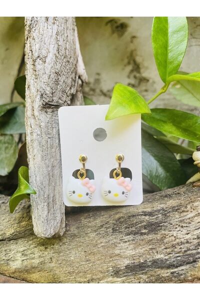 Hello Kitty Kıstırma HELLO KİTTY çocuk küpesi - DELİKSİZ ÇOCUK KÜPESİ