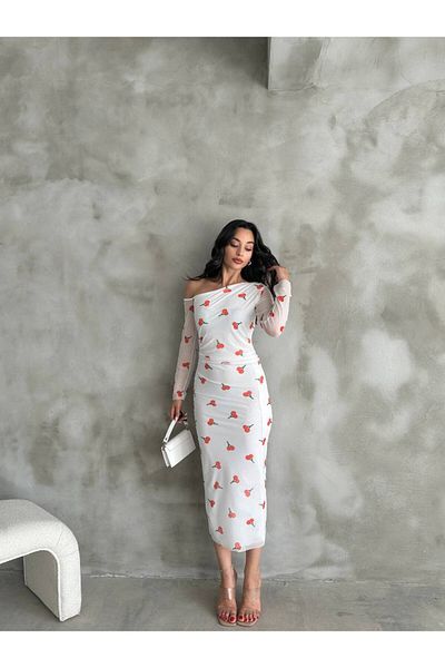 buqre's moda One Shoulder Maxi Tulle Dress - Patterned