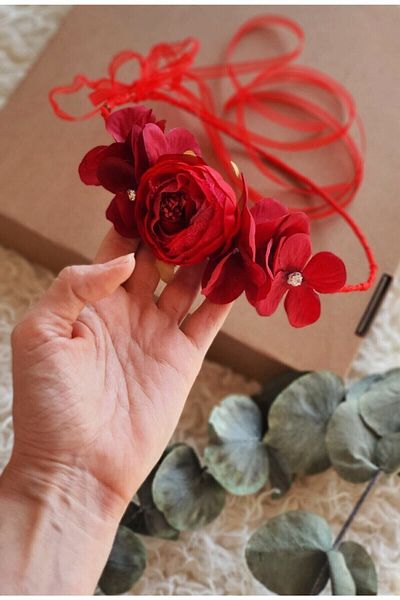 çiğdem kaya design Maternity Crown with Red Flowers (pregnant Crown)