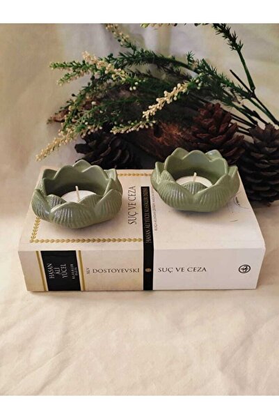 E.M.S AVM Lotus Mumluk Mint Yeşil Renk Dekoratif Mumluk Tealight Mumluk 2 Ade...