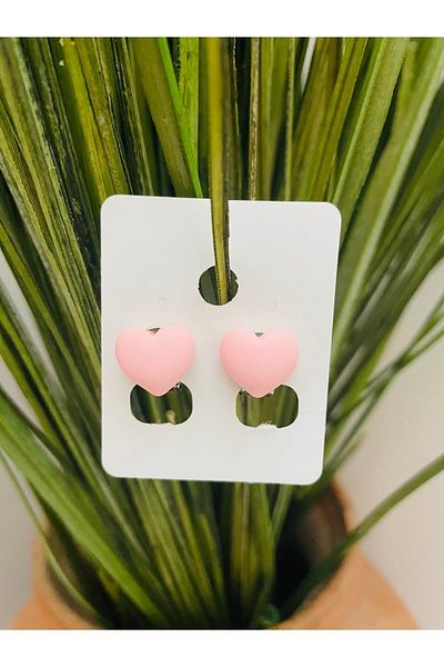 1PARÇAMAVİ Light Pink Heart Clip Non-Perforated Compression Girl's Earrings