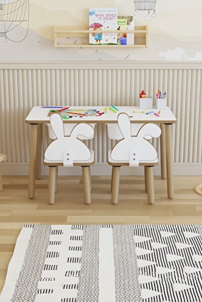 POFİTTO Montessori Çocuk Masası-oyun Masası-aktivite Masası-etkinlik Masası Takımı 2 Tavşan Sandalye