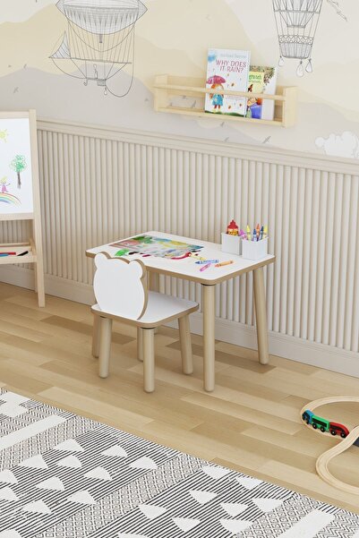 POFİTTO Yaz-sil Yüzey Çocuk Masası - Aktivite Masası - Çocuk Çalışma Masası Takımı 1 Adet Sandalyeli