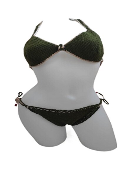 Candy women Yeşil Rengi Kenarları Krem  Kadın El Örgüsü İç Çamaşır Bikini Takımı
