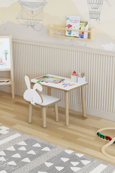 POFİTTO Yaz-sil Yüzey Çocuk Masası - Aktivite Masası - Çocuk Çalışma Masası Takımı 1 Adet Sandalyeli
