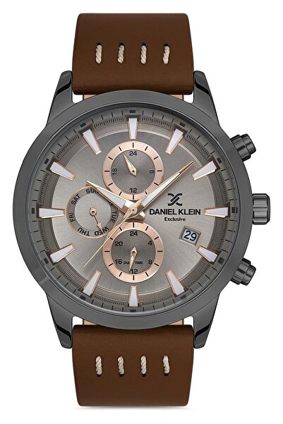 Daniel Klein Füme/Kahverengi Deri Kayış Yeni Model Fonksiyonlu Takvimli Erkek Kol Saati