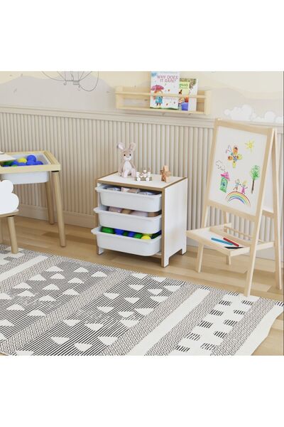 POFİTTO 3 SEPETLİ OYUNCAK DOLABI - ÇOK AMAÇLI OYUNCAK DOLABI (MDF)