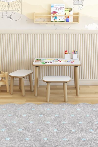 POFİTTO Yaz-sil Yüzey Çocuk Masası-aktivite Masası-çocuk Çalışma Masası Takımı 2 Adet Tabureli