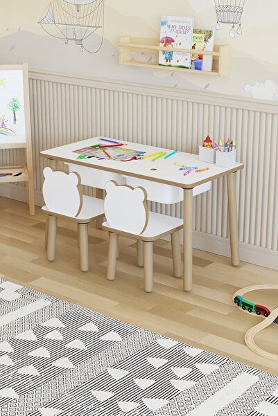 POFİTTO Montessori Çocuk Masası-oyun Masası-aktivite Masası-etkinlik Masası Takımı 2 Panda Sandalye