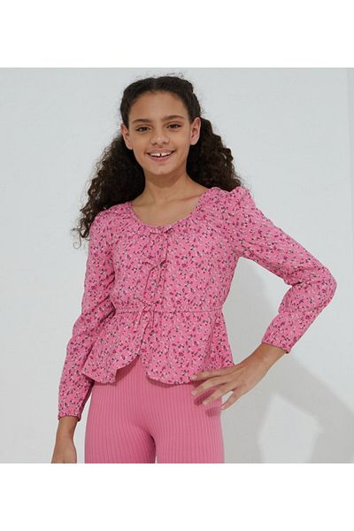 Aeropostale Girls Pink Scoop Neck Long Sleeve Top