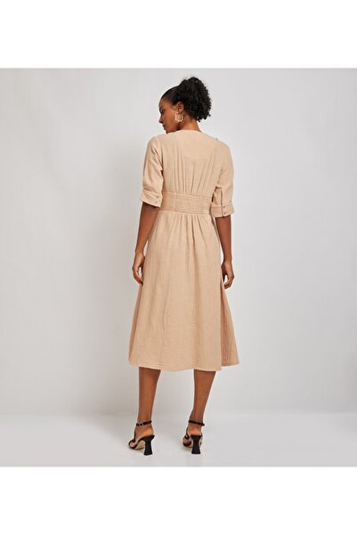 Aeropostale Women's Beige Plain V Neck Dress