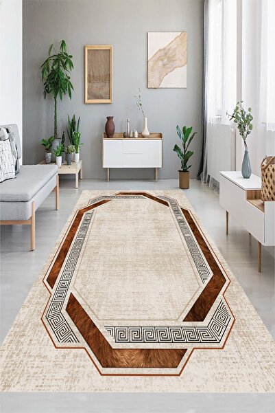 eco concept Bej Renk Salon Halısı, Yolluk, İnce Halı, Kaymaz Taban Halı, Yıka...