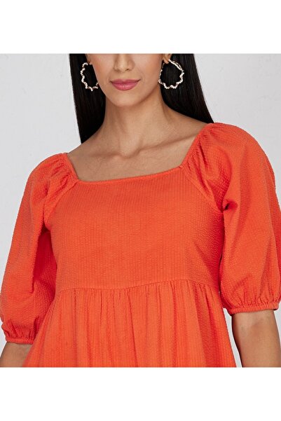 Aeropostale Women's Orange Plain Square collar Dress