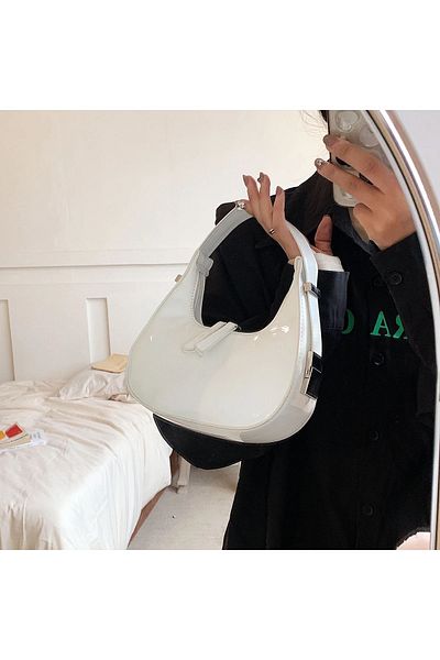AsperaBag Geantă de mână și de umăr de damă geantă baghetă din piele lacuită strălucitoare Trendyustute