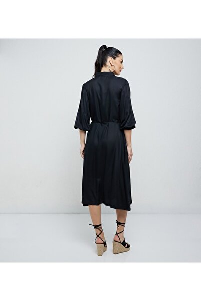 Aeropostale Women's Black Plain Shirt Collar Dress