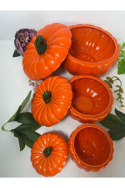 cristal home 3 Size Pumpkin Storage, Honey Pumpkin Spice Rack, Sugar Bowl 10x14 Cm