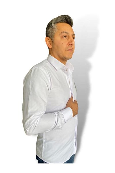 CLASSO White Long Sleeve Cuff Hidden Button Classic Shirt
