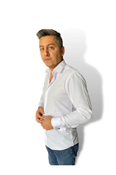 CLASSO White Long Sleeve Cuff Hidden Button Classic Shirt