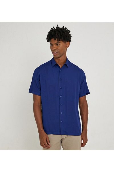 Aeropostale Men's Blue Collared Short Sleeve Shirt