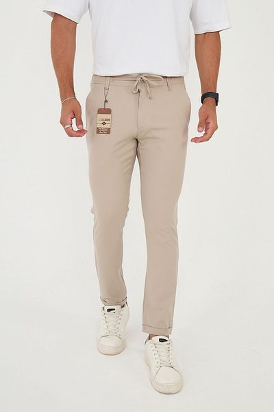 BROCARD Μπεζ Slimfit Jogger Παντελόνι - Ανδρικό, Διπλό Πόδι, Ημιελαστική Μέση