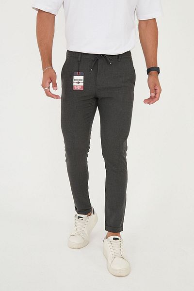 BROCARD Ανδρικό Jogger - Slimfit, Μέση μισή λάστιχο, Διπλό πόδι, Παντελόνι από ύφασμα Anthracite