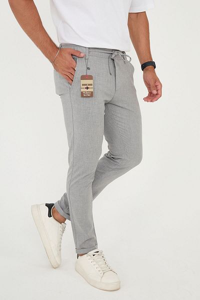 BROCARD Γκρι Slimfit Jogger Παντελόνι - Ανδρικό, Διπλό Πόδι, Σχέδιο μισής ελαστικής μέσης