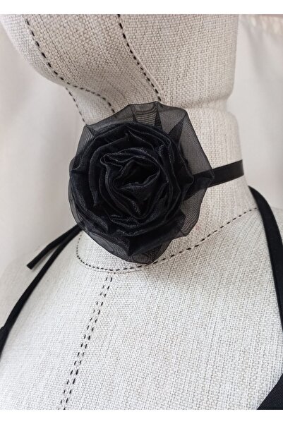 es moda shop Beena el yapımı organze çiçek boyun bağı siyah