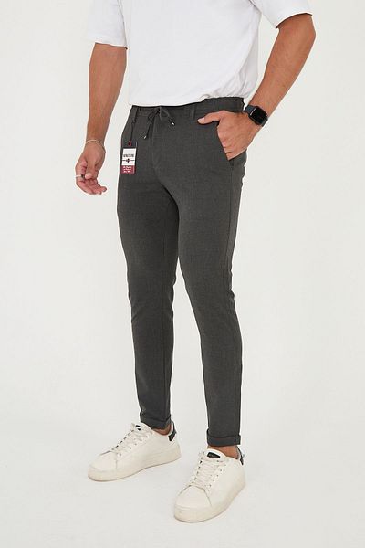 BROCARD Ανδρικό Jogger - Slimfit, Μέση μισή λάστιχο, Διπλό πόδι, Παντελόνι από ύφασμα Anthracite