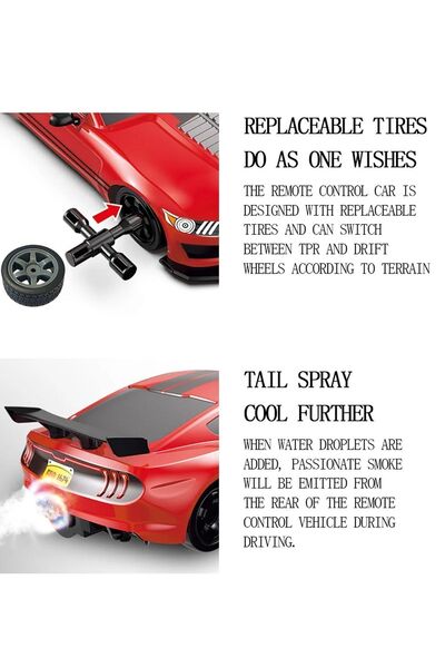 TRENDZONE Uzaktan Kumandalı Şarjlı Işıklı ve Buhar Atabilen Drift Yarış Arabası - 4x4 RC Yarış Drift Arabası