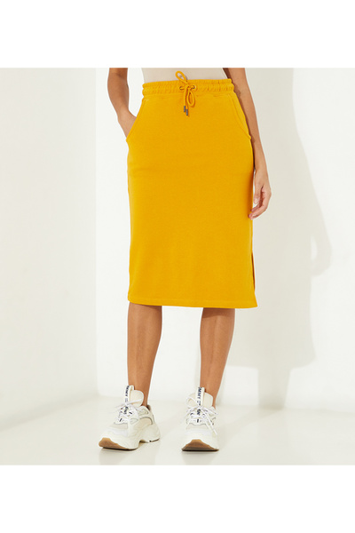 Aeropostale Women's Yellow Plain Midi Skirt