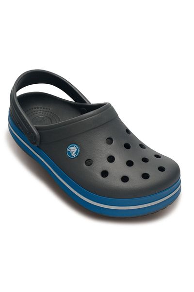Crocs Crocband unisex gri închis - papuci cu dungi albe și albastre